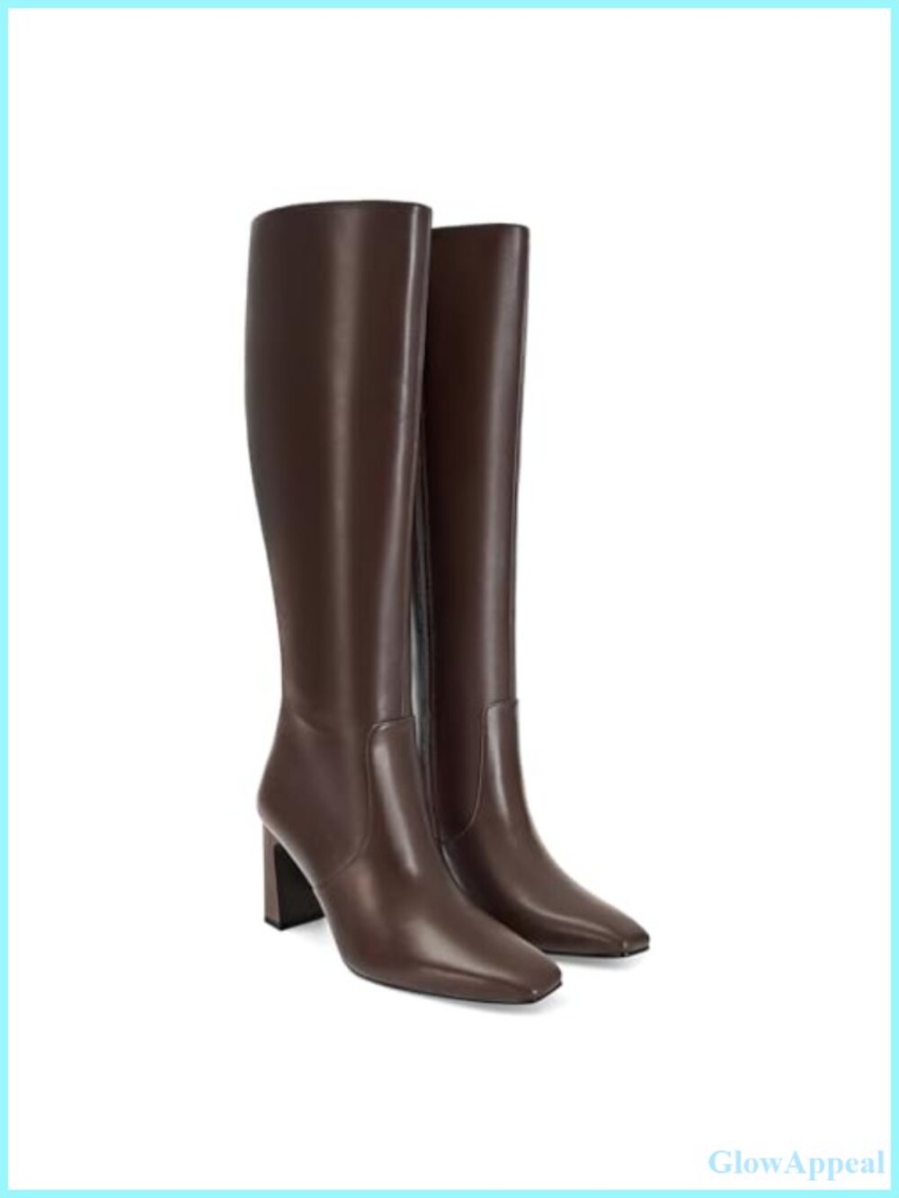 Faux Leather Knee High Boots with Chunky Heel and Square Toe